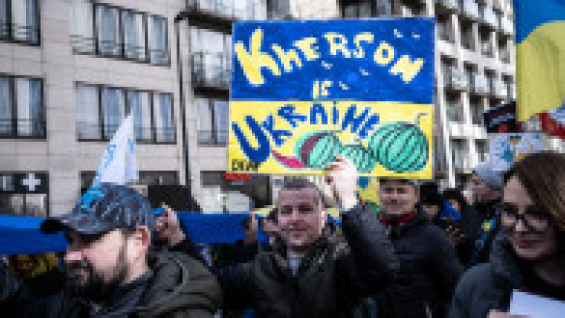 Mii de protestatari au participat sâmbătă la Bruxelles la un marş împotriva invaziei ruse din Ucraina. Foto: Profimedia | Poza 11 din 13