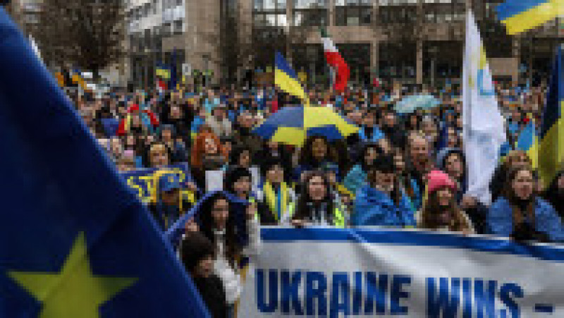 Mii de protestatari au participat sâmbătă la Bruxelles la un marş împotriva invaziei ruse din Ucraina. Foto: Profimedia | Poza 9 din 13