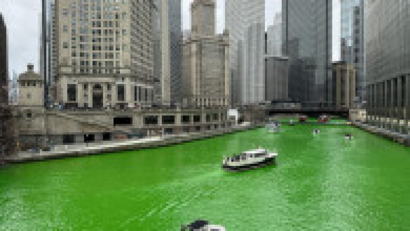Râul care traversează Chicago a devenit verde. FOTO: Profimedia Images | Poza 1 din 8