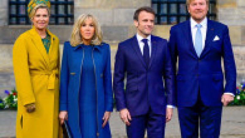 Emmanuel și Brigitte Macron, întâmpinați la Amsterdan de regele Willem-Alexander şi soţia lui, Maxima FOTO: Profimedia Images | Poza 24 din 43