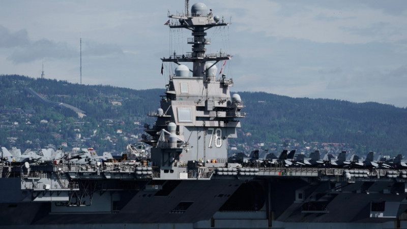 Cea mai mare navă de război construită vreodată, portavionul american USS Gerald Ford, a sosit la Oslo. FOTO: Profimedia Images