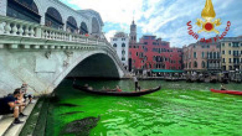 O porțiune a canalului central din Veneția a devenit verde fluorescent. Foto: Profimedia | Poza 10 din 10