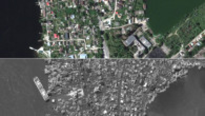 Imagini din satelit cu localități din apropierea barajului Nova Kahovka înainte și după distrugerea barajului. Foto: Profimedia Images | Poza 3 din 12