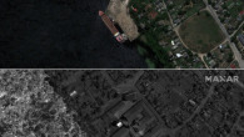 Imagini din satelit cu localități din apropierea barajului Nova Kahovka înainte și după distrugerea barajului. Foto: Profimedia Images | Poza 1 din 12