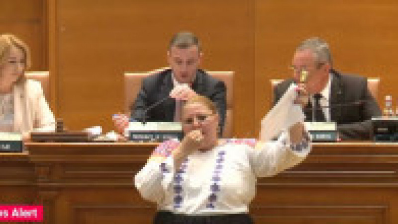 Diana Șoșoacă, circ la ședința de plen în care au fost eliminate pensiile speciale ale parlamentarilor. Foto: Captură video | Poza 5 din 5