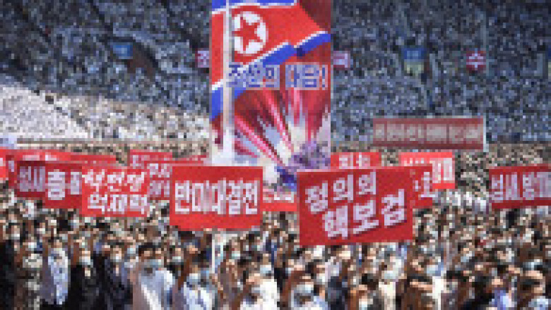 120.000 de nord-coreeni au fost aduși la o defilare uriașă împotriva SUA. Sursa foto: Profimedia Images | Poza 6 din 11