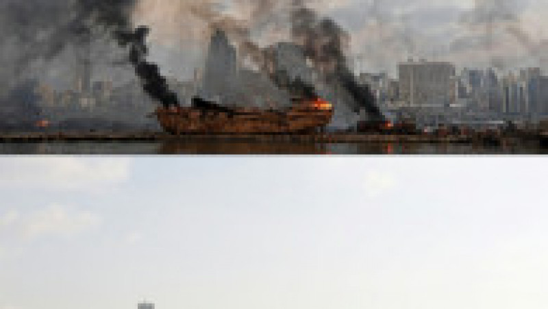 O serie de explozii puternice s-au produs pe 4 august 2020 în Beirut, devastând portul capitalei Libanului și provocând daune uriașe și numeroase victime. Cea mai puternică dintre aceste explozii a fost şi una dintre cele mai puternice explozii din istorie care nu a fost produsă de o bombă nucleară. Sursa foto: Profimedia Images | Poza 2 din 30
