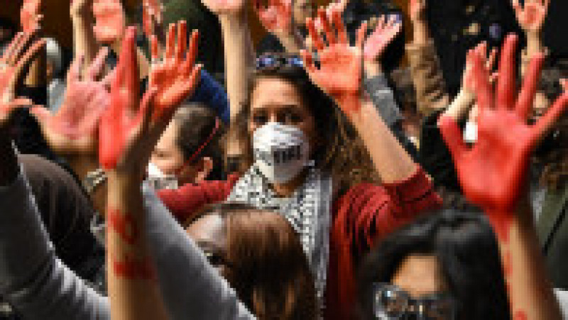 Un grup de manifestanți pro-Palestina a întrerupt marți o audiere în Congresul SUA a secretarilor de stat Antony Blinken și Lloyd Austin. Foto: Profimedia Images | Poza 4 din 7