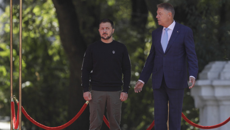 Preşedintele Klaus Iohannis l-a primit, marţi, la Palatul Cotroceni pe omologul ucrainean, Volodimir Zelenski. Foto: Inquam/Octav Ganea