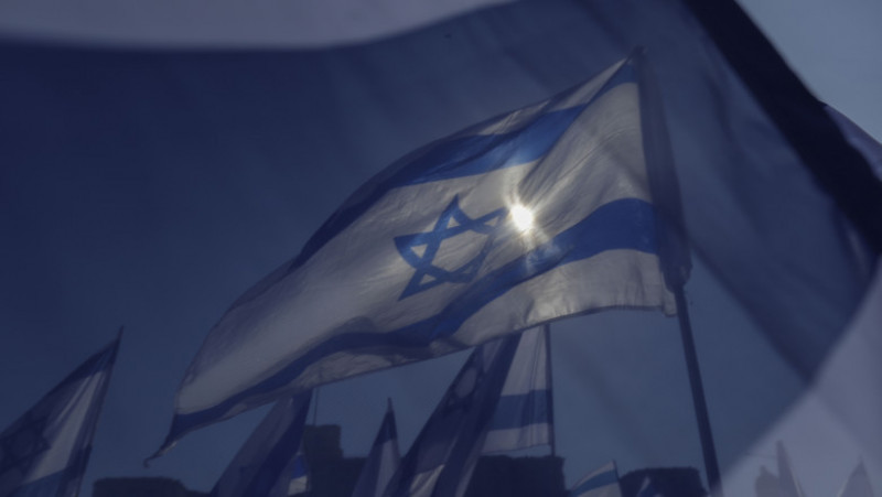 Drapele ale Israelului la mitingul „Solidari cu Statul Israel”, în Parcul Izvor. Foto: Inquam Photos / Octav Ganea