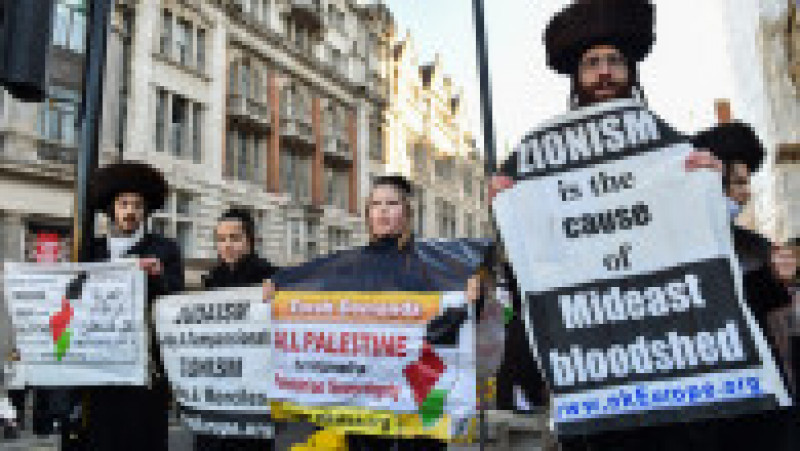 În jurul prânzului, coloana de manifestanţi a pornit pe Park Lane în direcţia Whitehall, cartier central din Londra, având sute de drapele palestiniene şi pancarte cu mesajele 