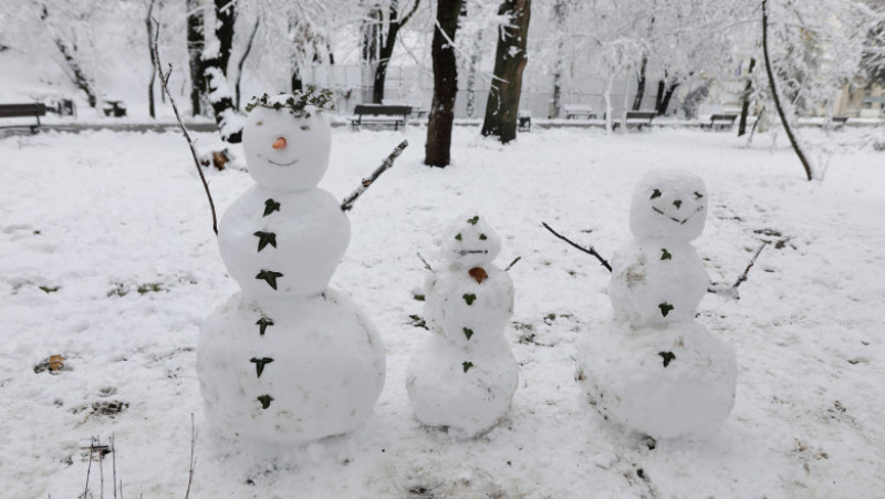Persoane se bucură de zăpadă într-un parc din București, 20 ianuarie 2024. Inquam Photos / George Călin