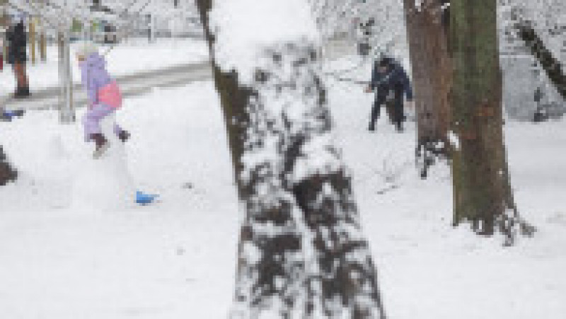 Persoane se bucură de zăpadă într-un parc din București, 20 ianuarie 2024. Inquam Photos / George Călin | Poza 4 din 18