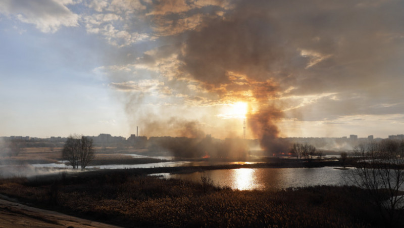 Incendiu de vegetație în Delta Văcărești din București. Foto: Inquam Photos / George Calin