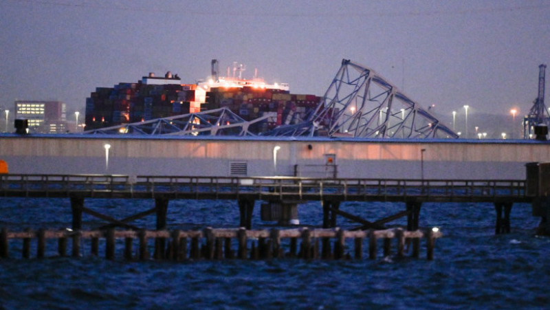 Podul din Baltimore s-a prăbușit după ce un pilon de susținere a fost lovit de nava Dali FOTO: Profimedia Images