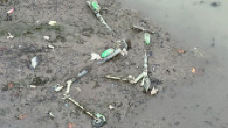 Porţiunea din râul Dâmboviţa care traversează Capitala în zona Operetei a fost golită şi va rămâne aşa până la finalul săptămânii. Foto: Apele Române | Poza 4 din 4