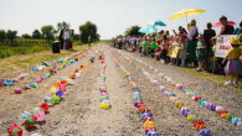 Un şirag de flori din PET-uri, lung de 330 de metri și realizat de copii de grădiniţă din Satu Mare, a intrat în Cartea Recordurilor. Sursa foto: Facebook / Asociația Copacul Vieții | Poza 7 din 10