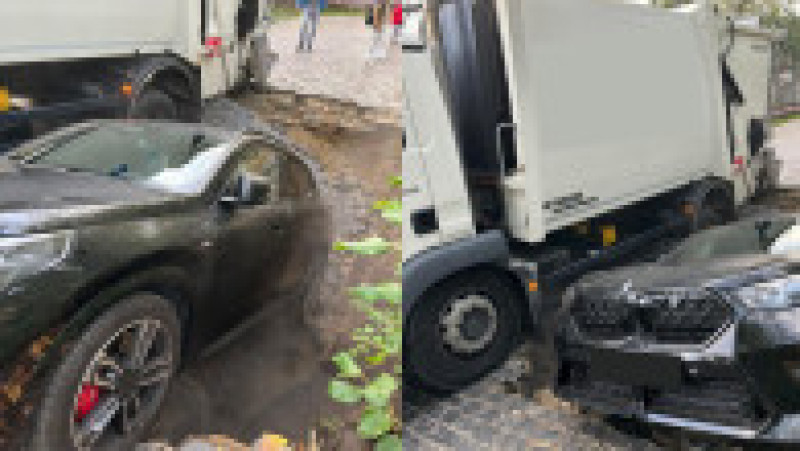 Momentul în care strada din București s-a surpat, iar un copil și o mașină au fost „înghițiți” de pământ. Foto: Digi24 | Poza 6 din 13