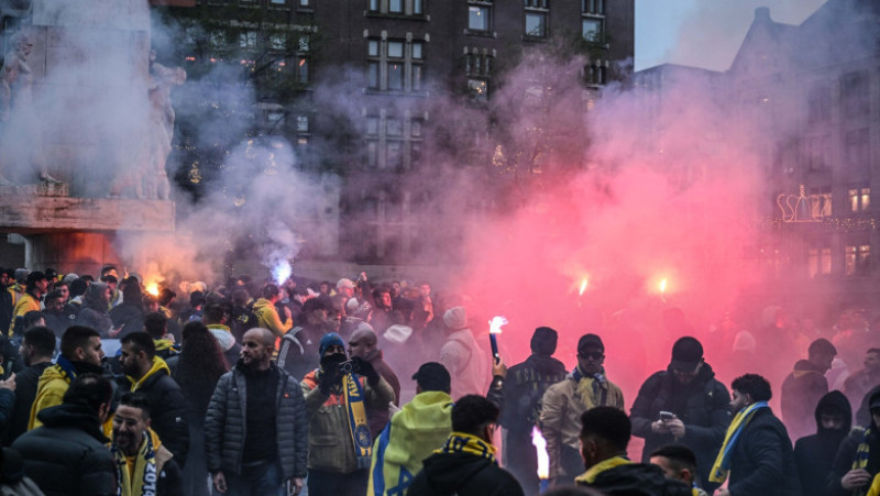 Fani israelieni ai echipei Maccabi Tel Aviv, în Amsterdam Foto: Profimedia
