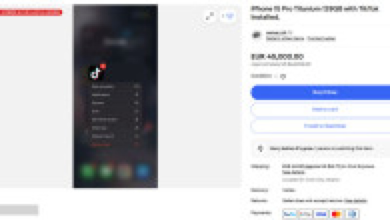 TikTok a revenit parțial la funcționare, însă rețeaua de socializare este încă indisponibilă în App Store. Foto: Captură de ecran e-bay | Poza 4 din 4
