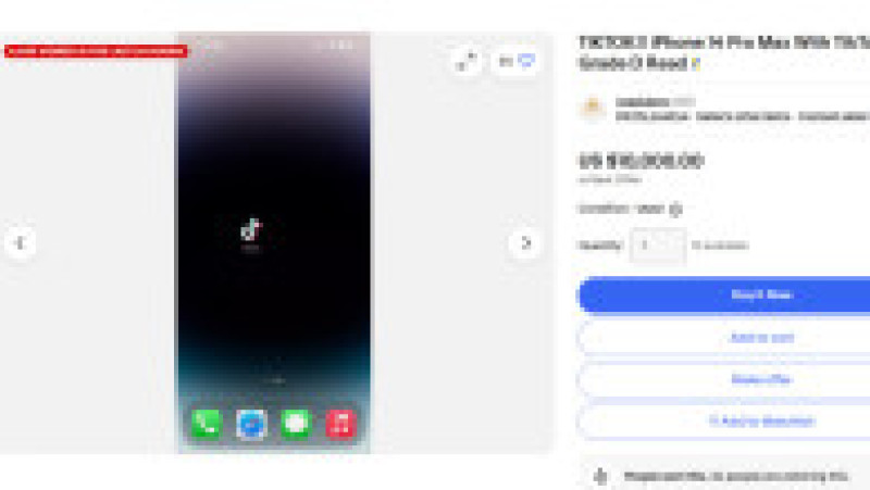 TikTok a revenit parțial la funcționare, însă rețeaua de socializare este încă indisponibilă în App Store. Foto: Captură de ecran e-bay | Poza 1 din 4