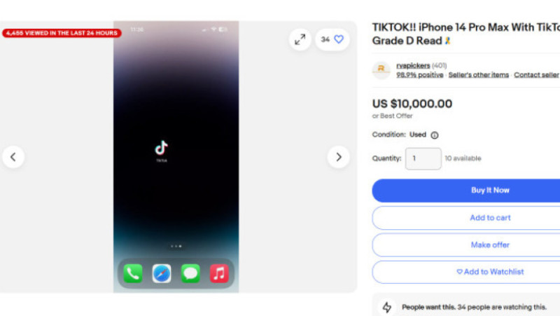 TikTok a revenit parțial la funcționare, însă rețeaua de socializare este încă indisponibilă în App Store. Foto: Captură de ecran e-bay 