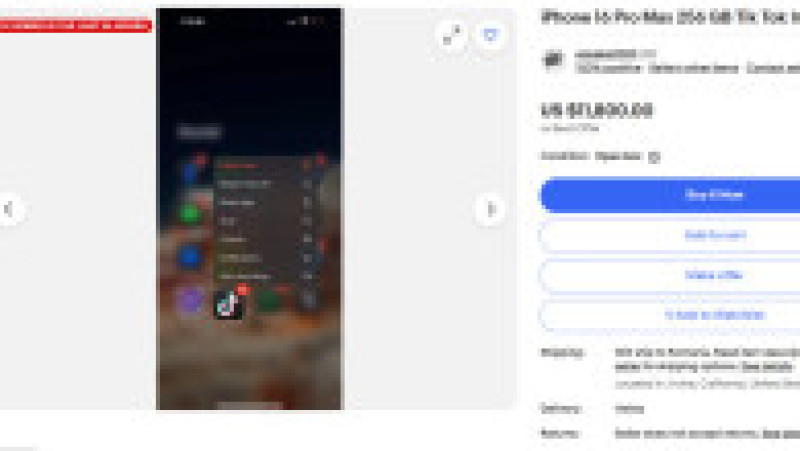 TikTok a revenit parțial la funcționare, însă rețeaua de socializare este încă indisponibilă în App Store. Foto: Captură de ecran e-bay | Poza 3 din 4