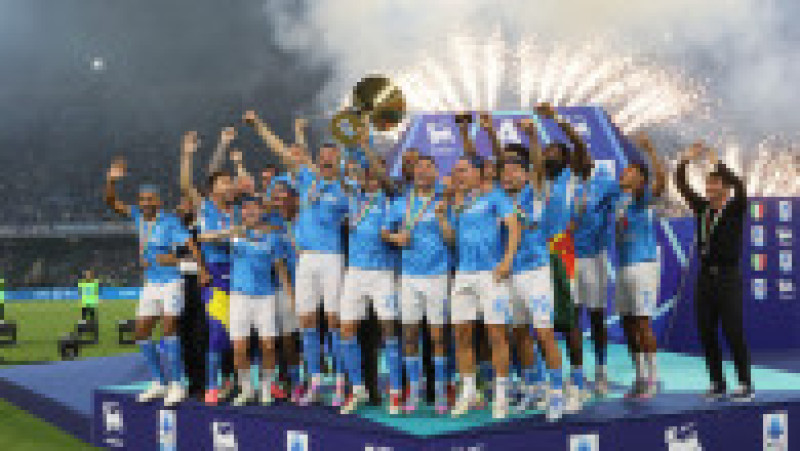 Italy, Naples - May 23, 2025 .Napoli wins the 4th Scudetto in its history.Napoli fans in delirium, celebrations for the victory of the 4th scudetto throughout the city, flags, fireworks.Naples wins the 