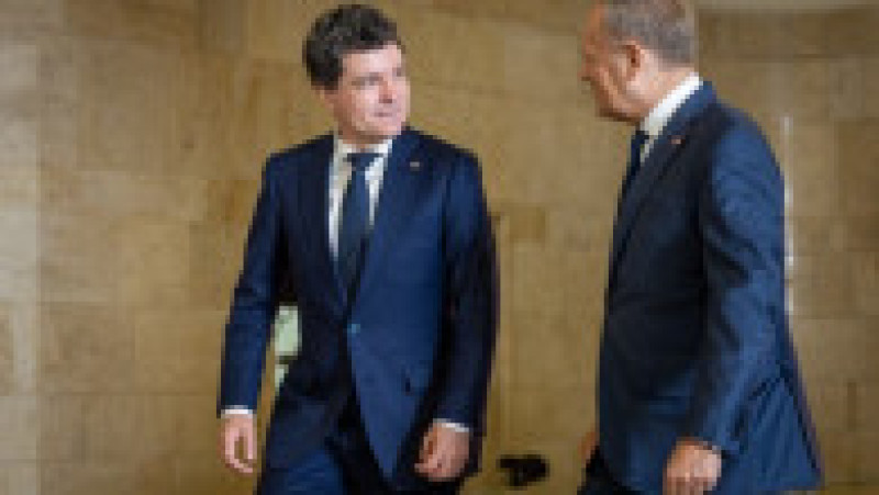 Nicușor Dan a fost întâmpinat la sediul guvernului de la Varșovia de premierul polonez Donald Tusk. Foto: Profimedia | Poza 9 din 17