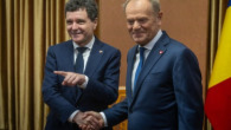 Nicușor Dan a fost întâmpinat la sediul guvernului de la Varșovia de premierul polonez Donald Tusk. Foto: Profimedia | Poza 7 din 17