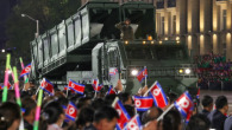 Paradă militară la Phenian, la aniversarea a 80 de ani de la înființarea Partidului Muncitorilor din Coreea de Nord. 10 octombrie 12025. Foto: Profimedia | Poza 5 din 11
