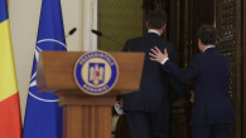 Nicușor Dan, președintele României și Mark Rutte, secretarul general NATO, susțin declarații comune de presă după întâlnirea avută la Palatul Cotroceni din București, 5 noiembrie 2025. Inquam Photos / George Călin | Poza 7 din 7