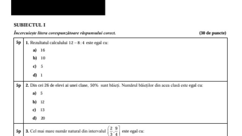 Simulare matematică, subiecte, pagina 1
