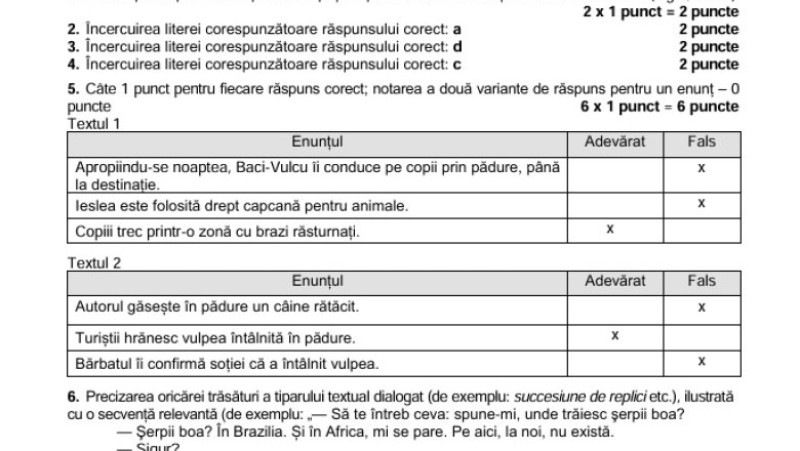 Barem de corectare, limba română, pag 1