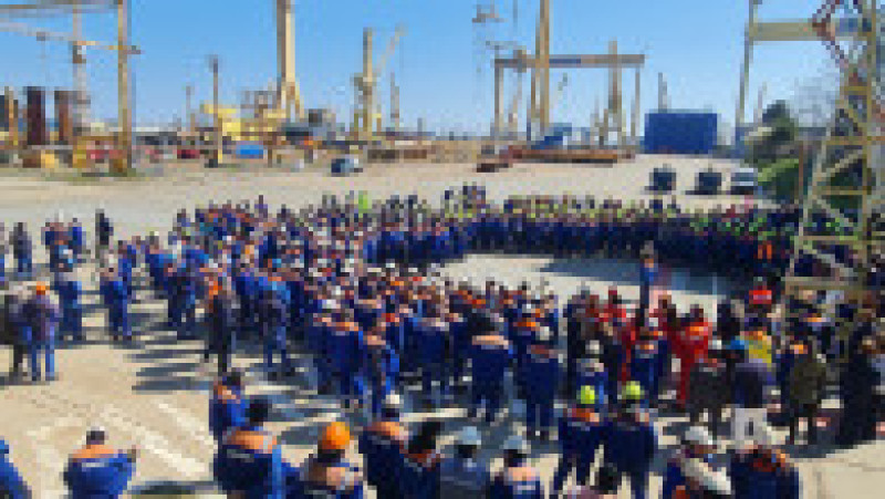 Protest al angajaților Șantierului Naval Mangalia. Foto: Blocul Național Sindical (BNS) | Poza 2 din 4