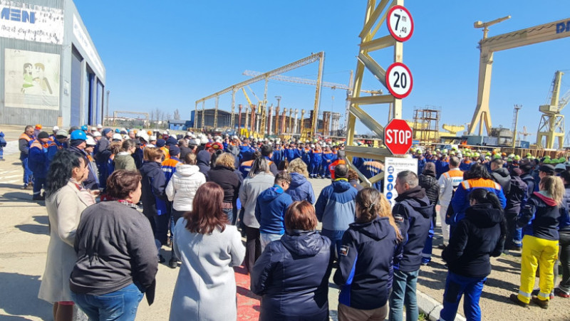 Protest al angajaților Șantierului Naval Mangalia. Foto: Blocul Național Sindical (BNS)