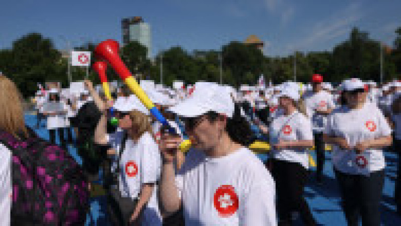 Sindicaliști ai Sanitas protestează în fața guvernului, București 3 iunie 2026. Foto: Inquam Photos / George Călin | Poza 7 din 9