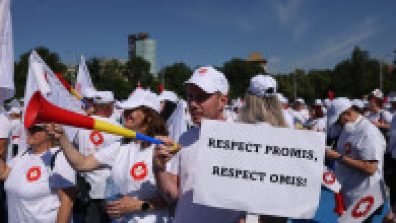 Sindicaliști ai Sanitas protestează în fața guvernului, București 3 iunie 2026. Foto: Inquam Photos / George Călin | Poza 6 din 9