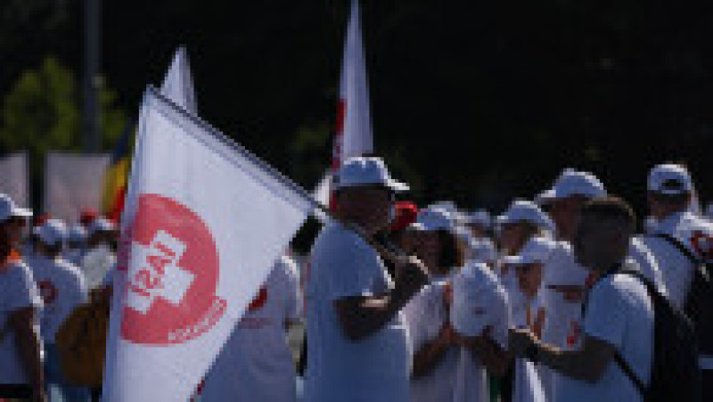 Sindicaliști ai Sanitas protestează în fața guvernului, București 3 iunie 2026. Foto: Inquam Photos / George Călin | Poza 2 din 9