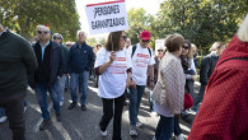 Pensionari și susținători ai acestora participă la un marș pentru apărarea drepturilor la pensie, la Madrid, Spania, sâmbătă, 24 octombrie 2026. Foto: Profimedia Images | Poza 9 din 9