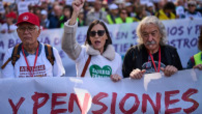 Pensionari și susținători ai acestora participă la un marș pentru apărarea drepturilor la pensie, la Madrid, Spania, sâmbătă, 24 octombrie 2026. Foto: Profimedia Images | Poza 2 din 9