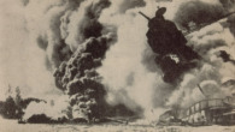 Atacul de la Pearl Harbour, 7 decembrie 1941. În urma atacului, 4 cuirasate au fost scufundate și alte 4 avariate. Japonezii au mai distrus 3 crucișătoare, 3 distrugătoare, 1 puitor de mine și 188 de avioane. Peste 2.400 de oameni au fost uciși și 1.282 răniți. Sursa foto: Profimedia Images | Poza 4 din 28