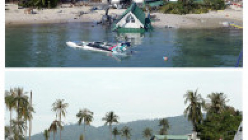 Imagine din insula Phi Phi (Thailanda) în decembrie 2004 și 2005. Sursa foto: Profimedia Images | Poza 18 din 22