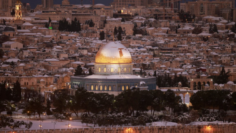 Israelul a avut parte, miercuri seară, de o furtună de zăpadă, fenomen rar în regiune. Foto: Profimedia