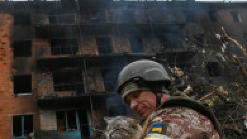 Un soldat ucrainean a salvat o pisică dintr-un incedniu, după un bombardament rusesc. Foto: Profimedia Images | Poza 17 din 17