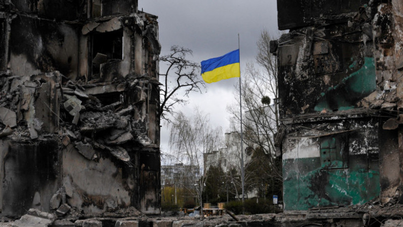 Imagine cu blocurile rezidentiale distruse de bombardamentele rusești în Borodianka. Foto: Profimedia Images
