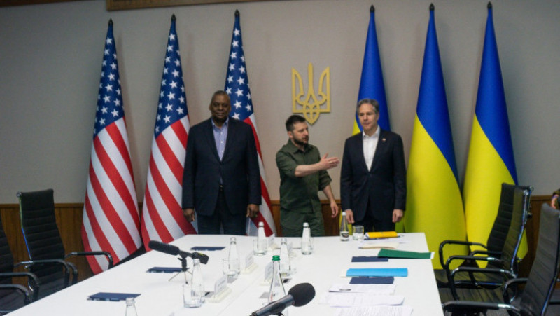 Antony Blinken și Lloyd Austin s-au întâlnit cu Volodimir Zelenski la Kiev. Foto: Profimedia