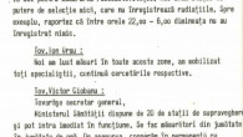 1986, mai 1, Stenograma Comitetului Politic Executiv al CC al PCR cu privire la situația din țară după accidentul nuclear de la Cernobîl și la măsurile ce vor fi luate de autorități. Foto: Facebook/ Arhivele Naționale | Poza 9 din 18