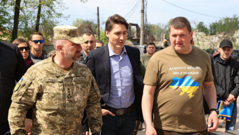 Premierul canadian Justin Trudeau a făcut o vizită surpriză în Irpin, Ucraina. Foto: UNIAN