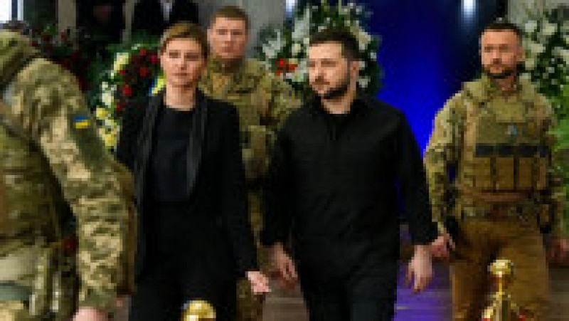 Volodimir Zelenski și soția sa, Olena Zelenska, au participat la funeraliile primului preşedinte al Ucrainei. Foto: Profimedia Images | Poza 5 din 8